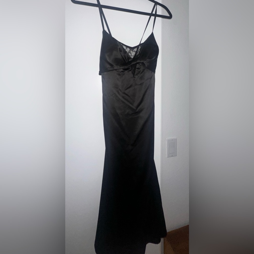 Guess Black Satin Dress built in bra snd open cross strap back